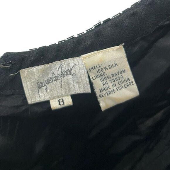 90’s Jacqueline Ferrar 100% Silk Beaded Fringe Black Dress Sleeveless Cocktail - Picture 7 of 16